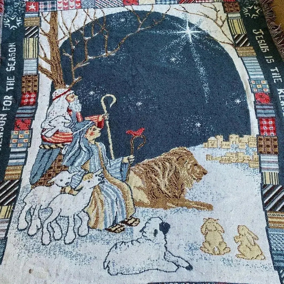 Vintage Jesus is the Reason For the Seasons Throw Blanket Size L53”, W41” - Picture 4 of 4